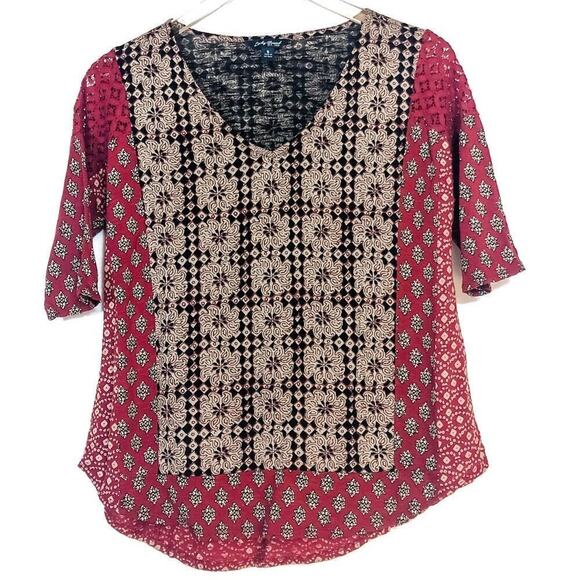 Lucky Brand Multi-Pattern Lace Sleeve Blouse Size S - Picture 1 of 8